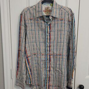 Robert Graham Window Pane Plaid Button Down Dress Shirt- Men's Size Large